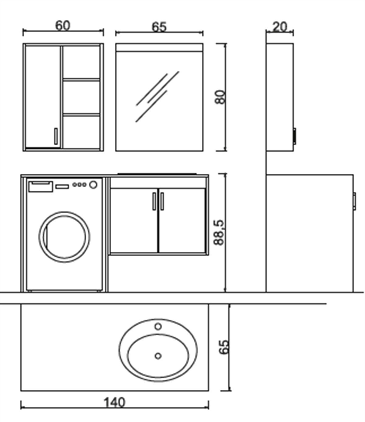 Denko Omega 140 cm Banyo + Çamaşır Dolabı