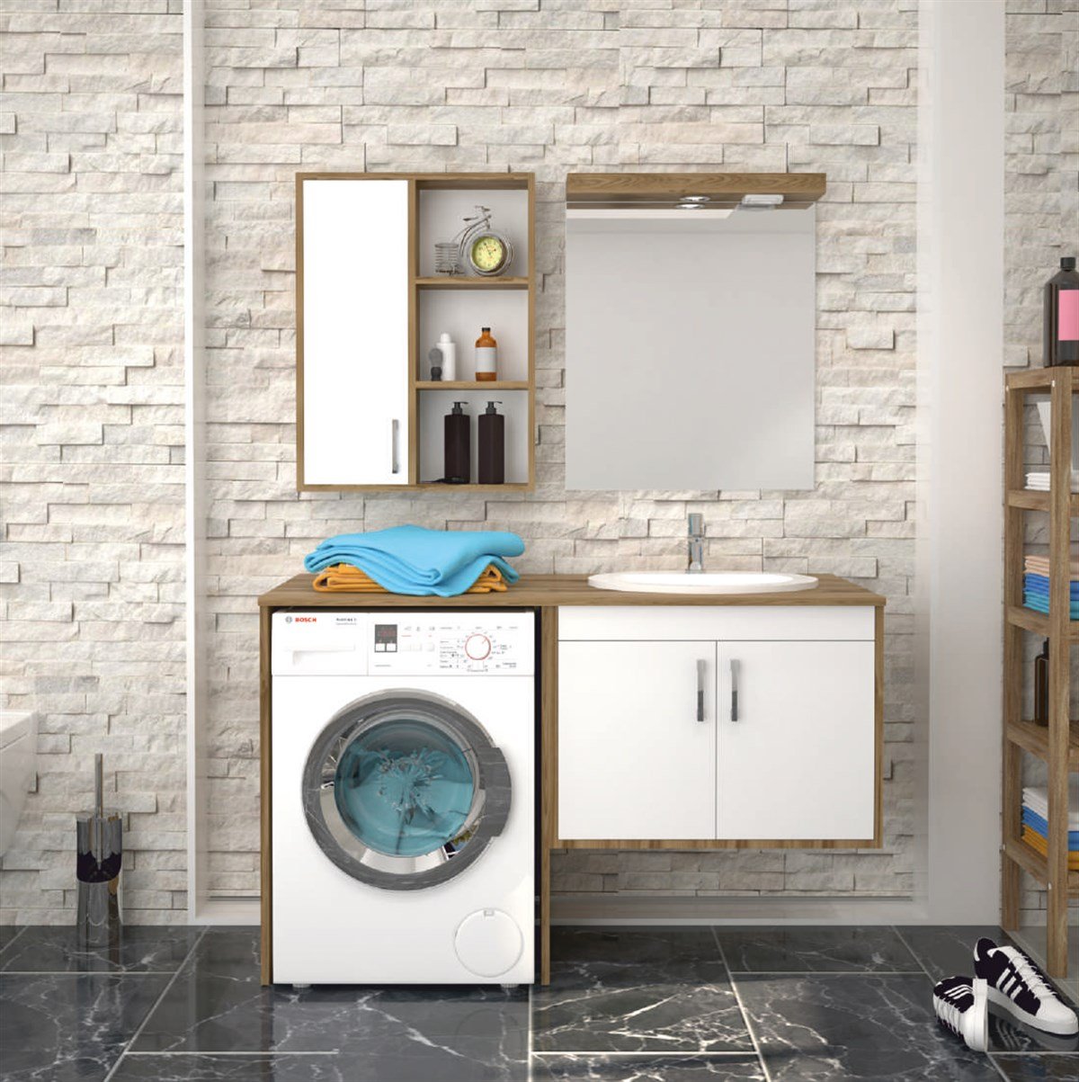 Denko Omega 140 cm Banyo + Çamaşır Dolabı
