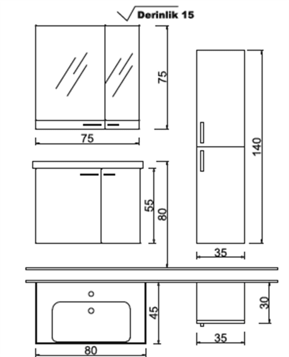 Denko Terra 80 cm Banyo Dolabı + Boy Dolabı