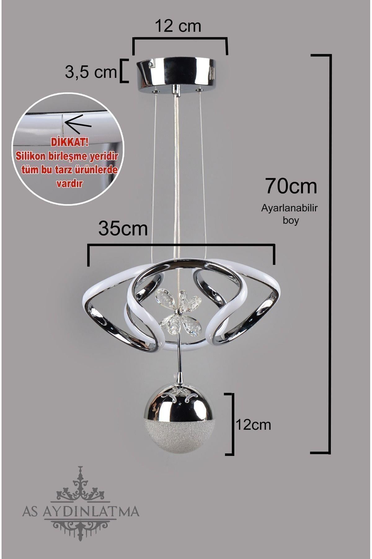 3 Renk LED Avize, Küçük, Krom, Salon, Mutfak, Yatak Odası, Koridor için ideal