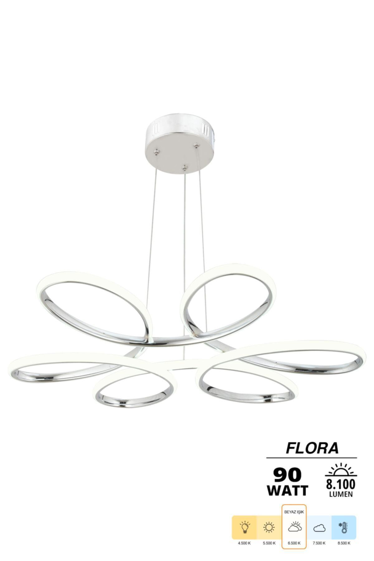 Flora Krom Modern Sarkıt Beyaz Işık Led Avize Salon Mutfak Oda Hol Ledli Avize