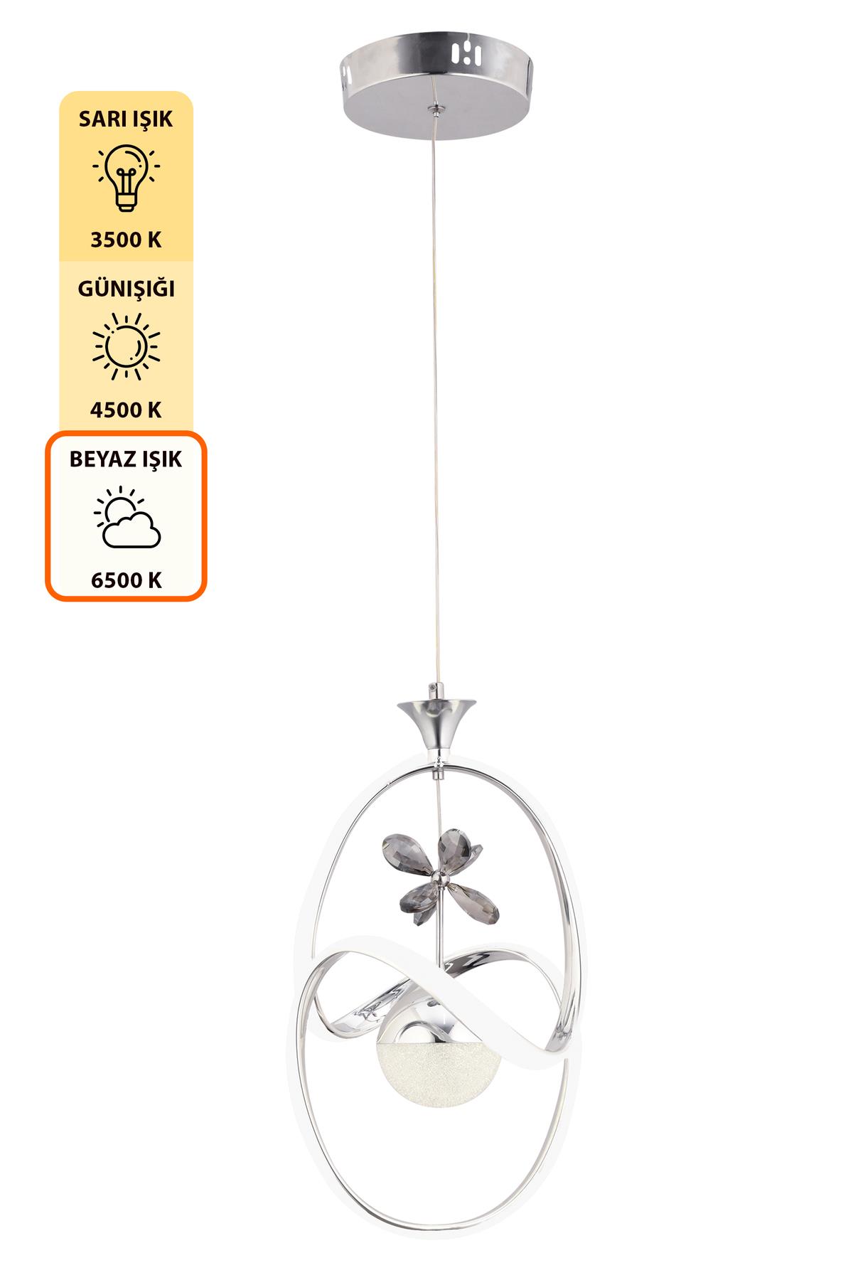 Joy 3 Renk Işık Özellikli Modern Krom Kaplama Sarkıt Led Avize Salon Avize