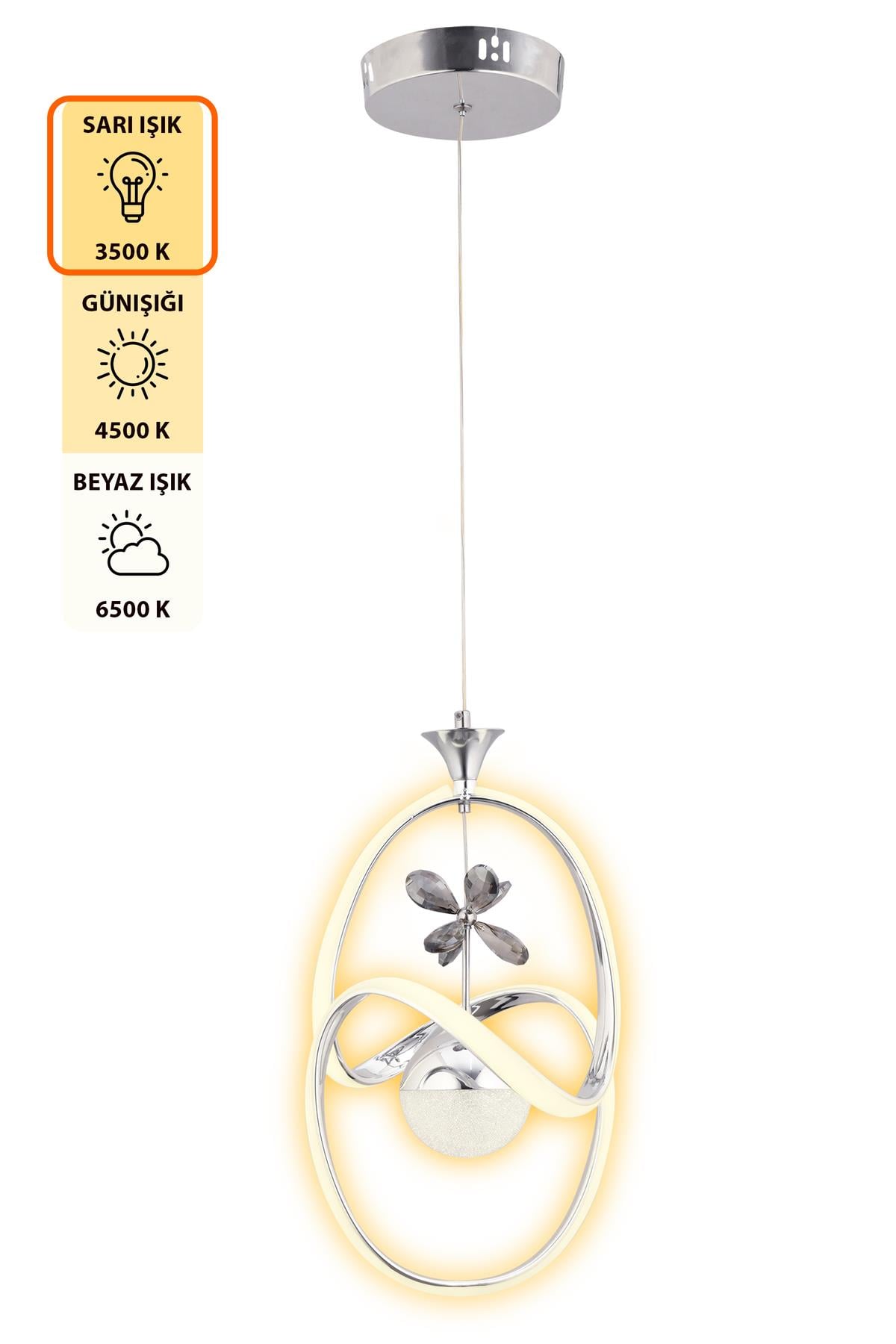 Joy 3 Renk Işık Özellikli Modern Krom Kaplama Sarkıt Led Avize Salon Avize