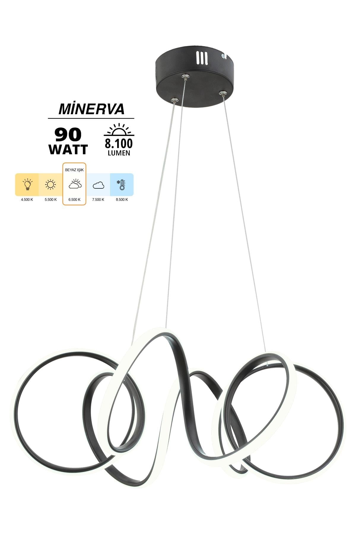 Minerva Siyah Modern Sarkıt Beyaz Işık Salon Mutfak Oda Hol Ledli Avize