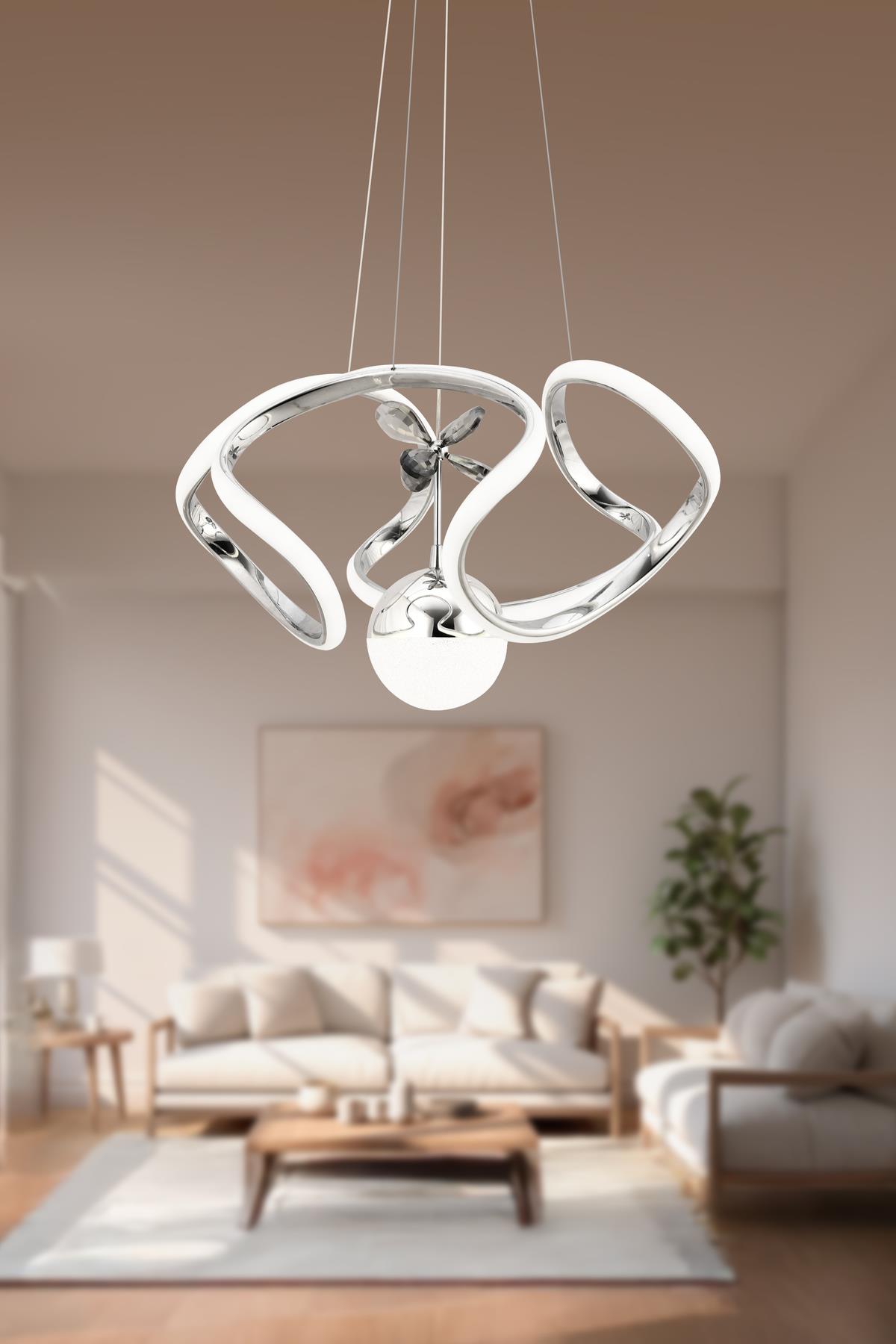 Oscar Krom Modern Sarkıt Led Avize Beyaz Işık Salon Mutfak Oda Hol Ledli Avize
