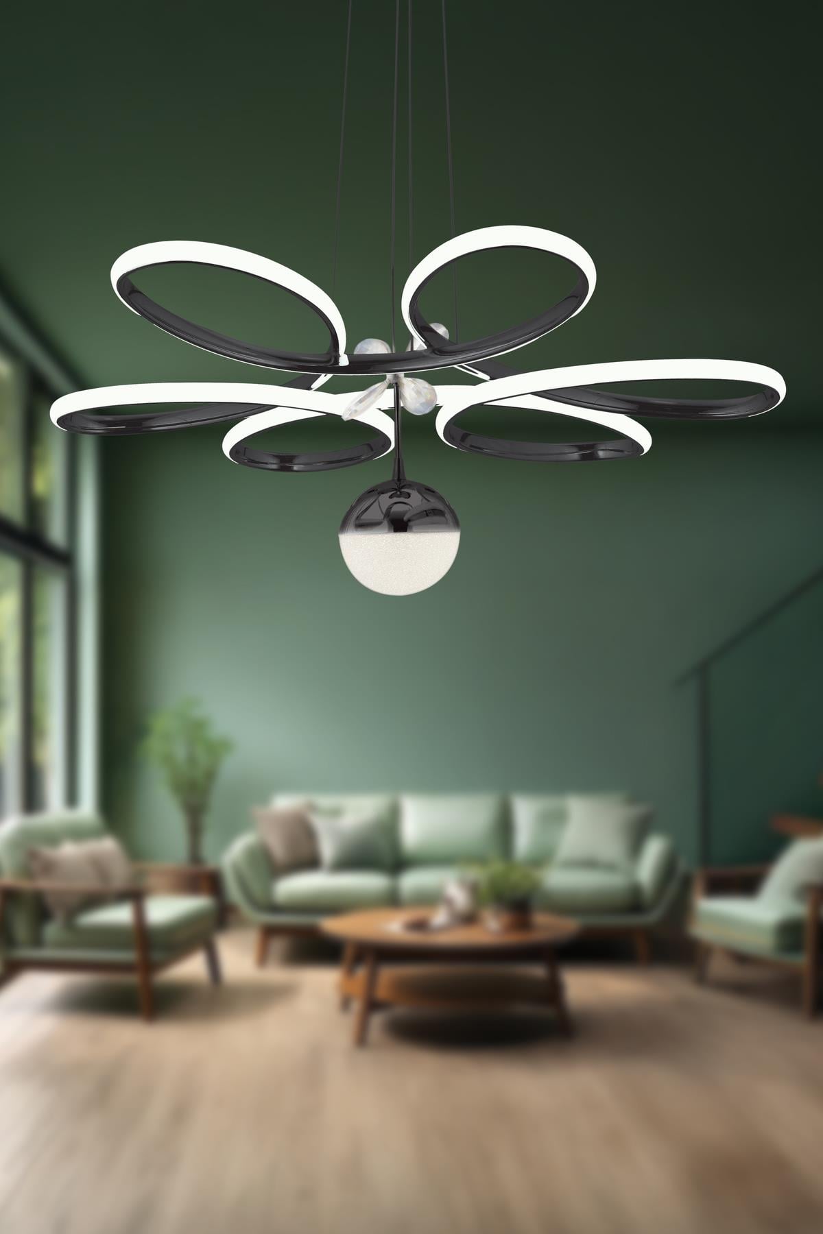 Rose Siyah Modern Sarkıt Beyaz Işık Led Avize Salon Mutfak Oda Hol Ledli Avize