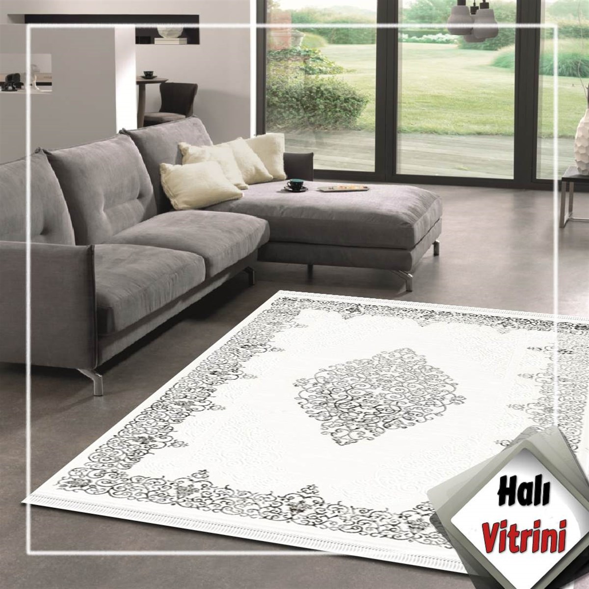 Dinarsu Oval Halı 80x150 Gold GD001695 Krem Gri