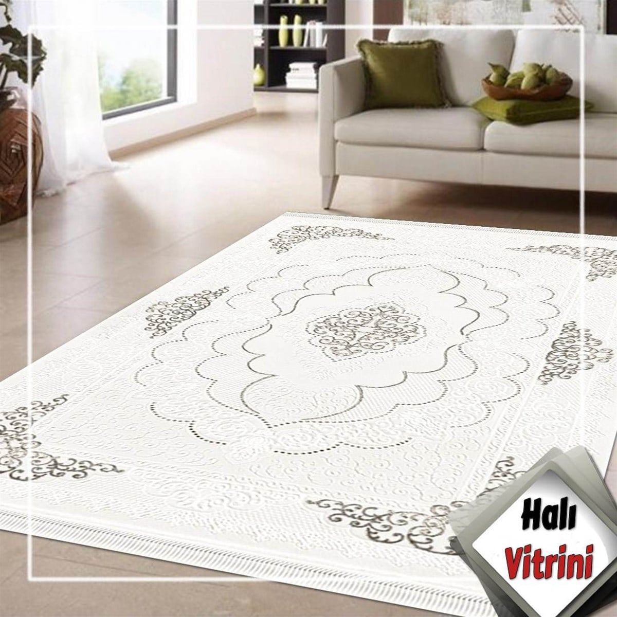 Dinarsu Oval Halı 80x150 Gold GD004695 Krem Gri