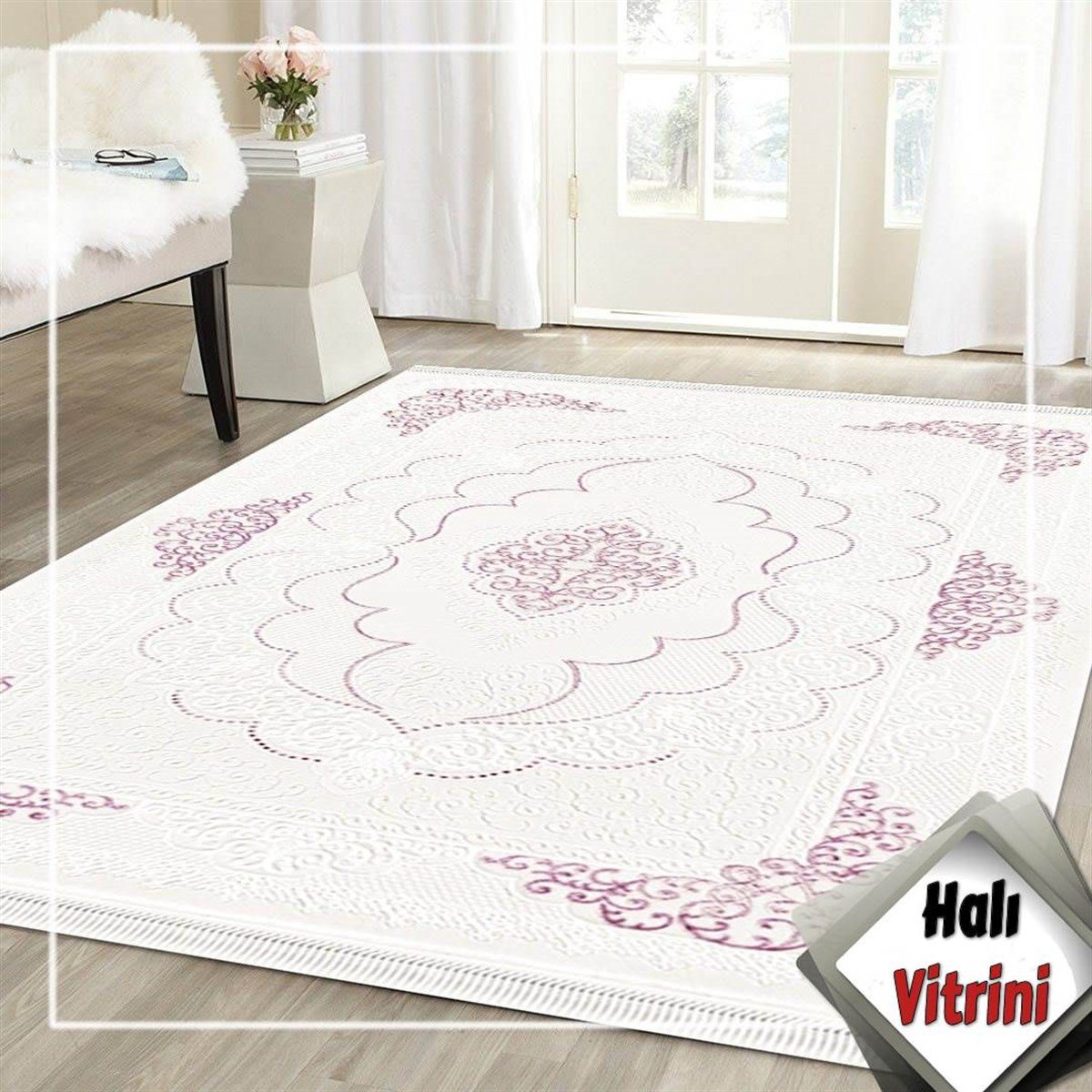 Dinarsu Oval Halı 80x300 Gold GD004655 Krem Pembe