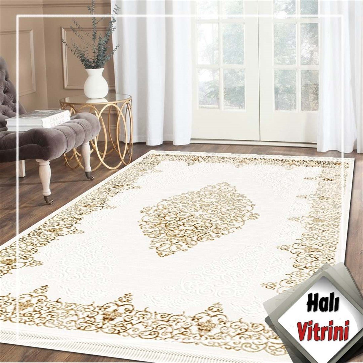 Dinarsu Yolluk Halı 100x300 Gold GD001 060 Gold Krem