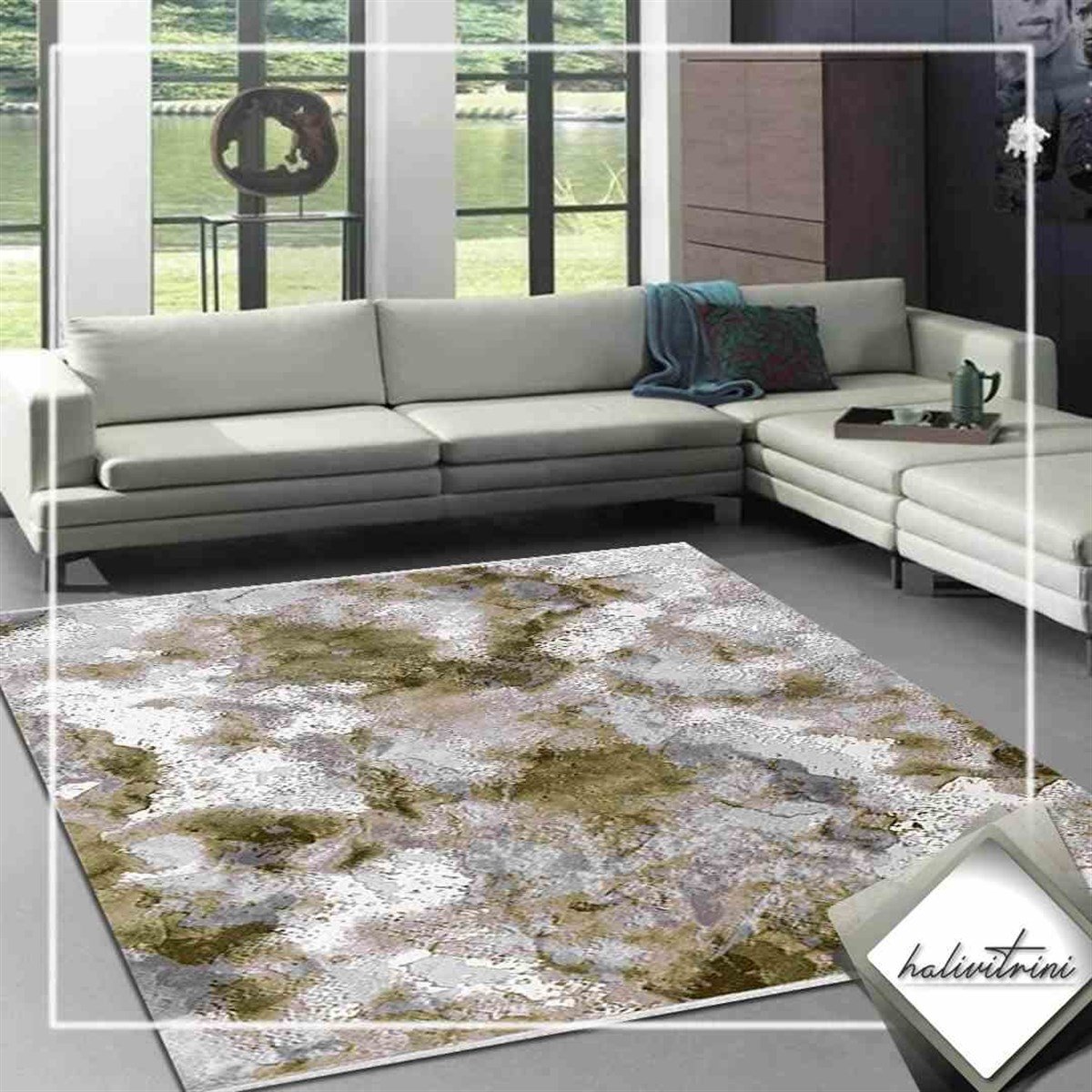 Efsane Salon Halı 200x290 Astra 31978 041 Yeşil Gri Krem