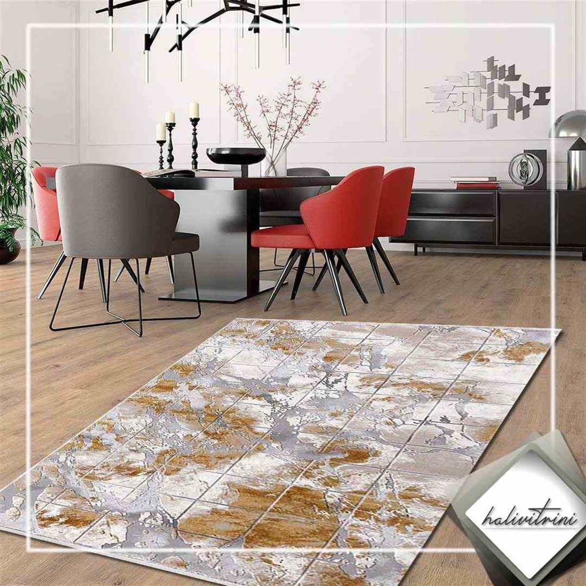 Efsane Salon Halı 200x290 Astra 31979 075 Turuncu Gri Krem