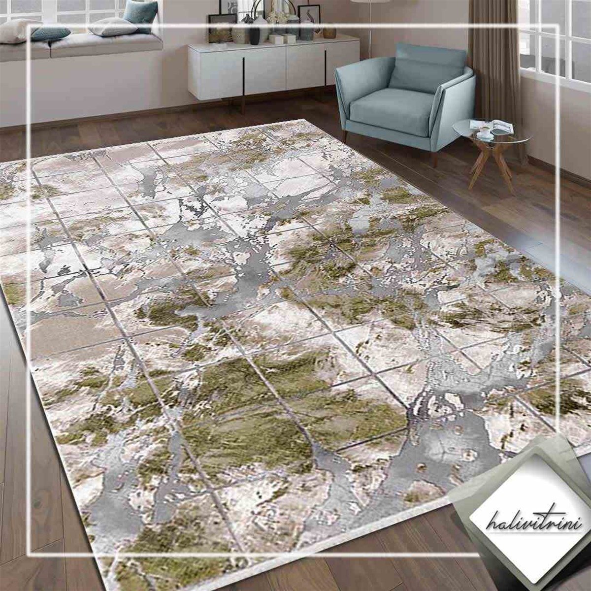 Efsane Salon Halı 200x290 Astra 31979 041 Yeşil Gri Krem