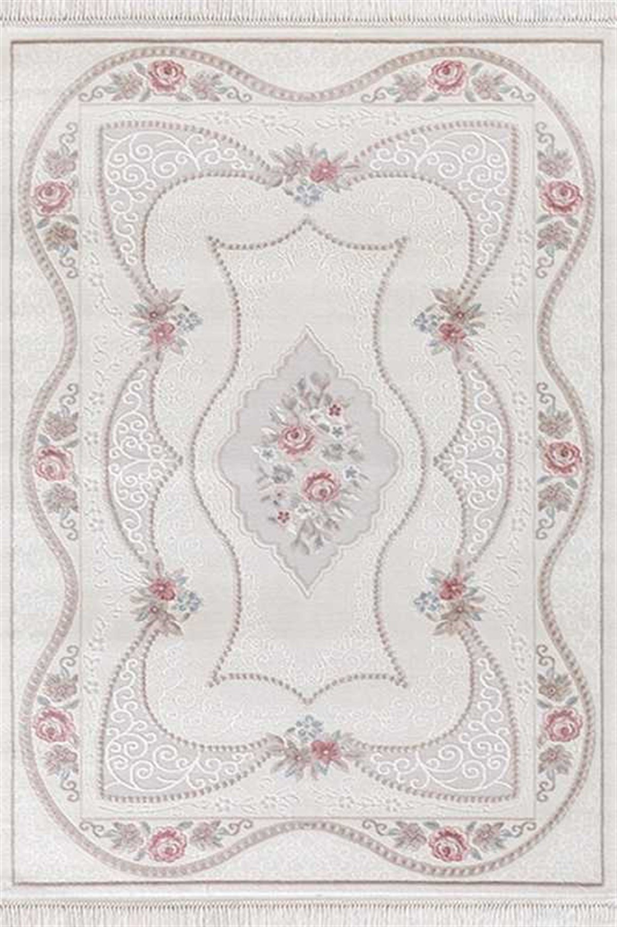 Efsane Salon Halı 200x290 Ihlara HR001060 Krem Mavi Vizon Pembe