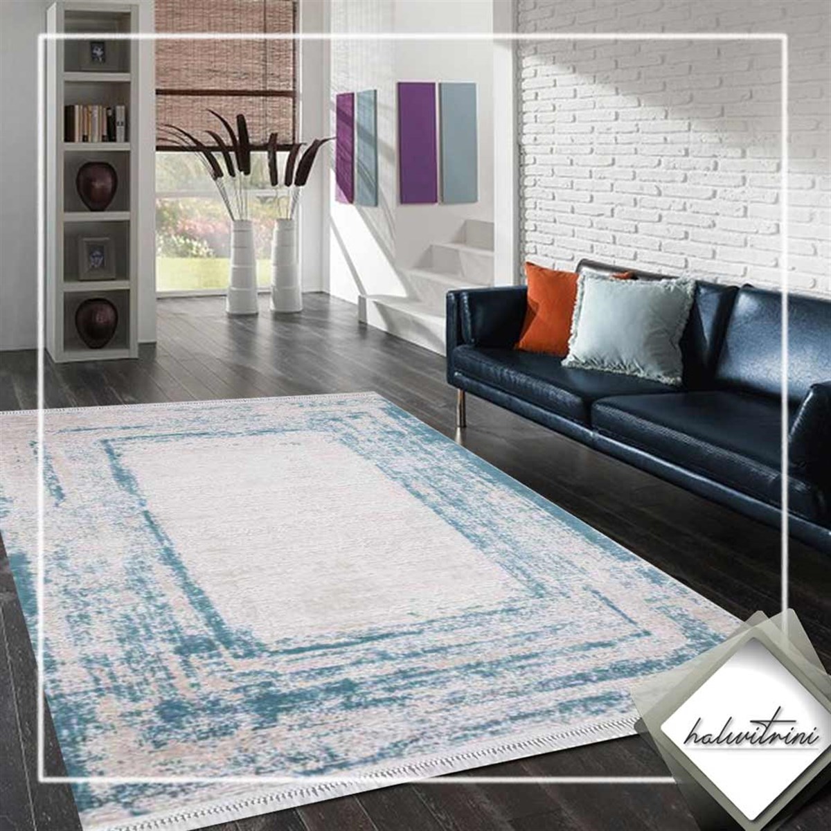 Flora Salon Halısı 200x290 Ayşıl 2418C Mavi