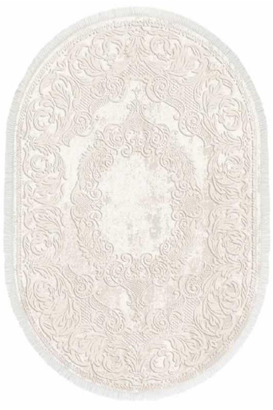 İpek Oval Halı 200x300 Sardes 6101 Beyaz