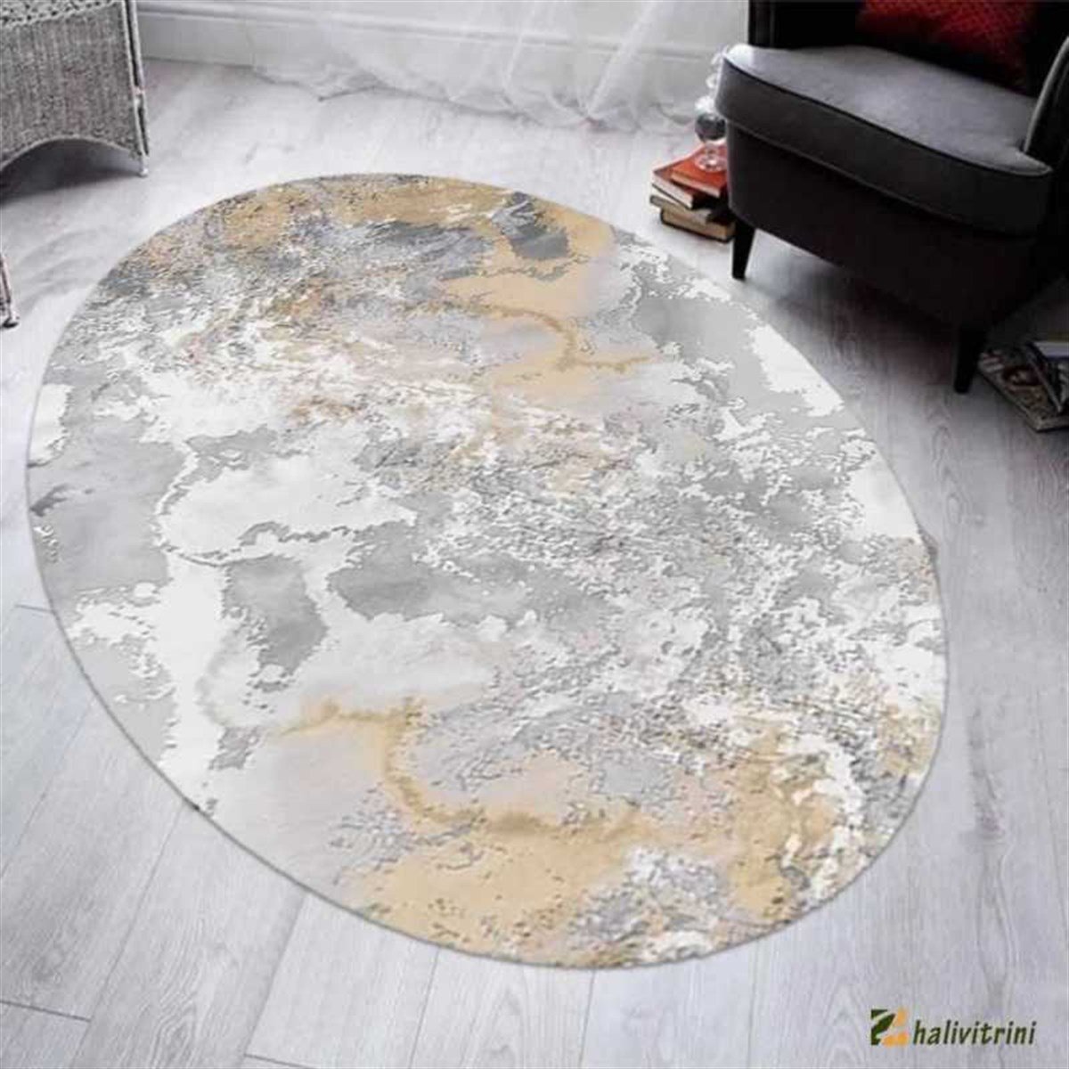 Merinos Oval Halı 160x230 Therapy 19112 095 gri sarı