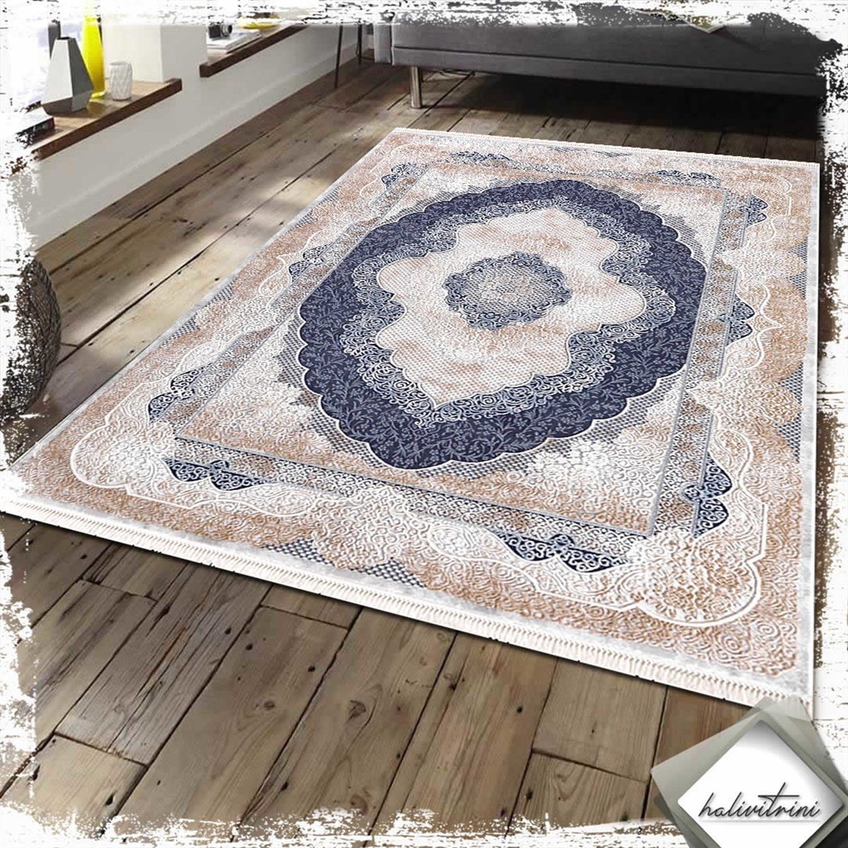 Padişah Yolluk Halısı 80x300 Santo 31882 035 Lacivert Kahve Bej