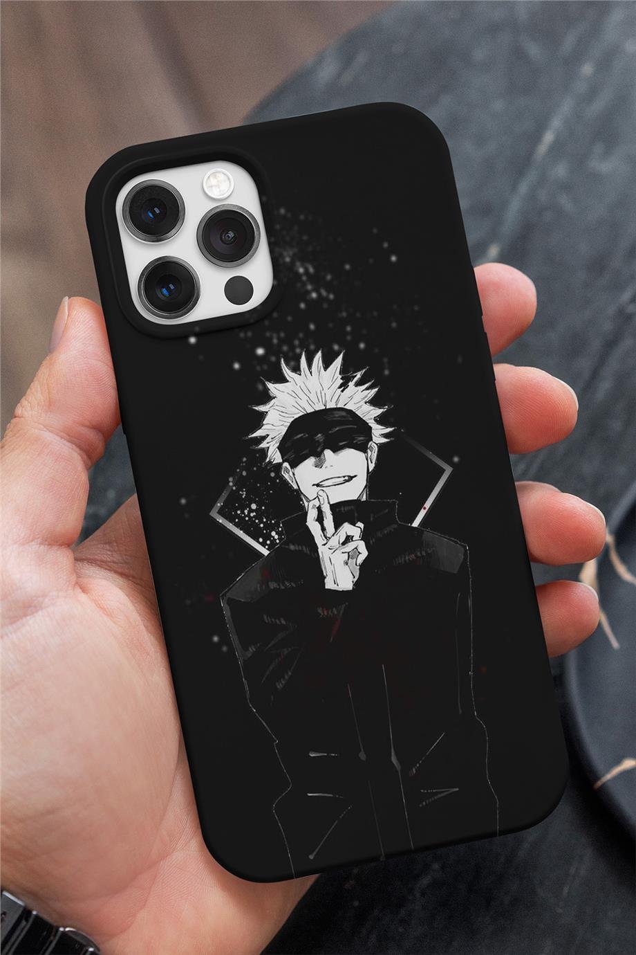 Jujutsu Kaisen Satoru Gojo Siyah Silikon Baskılı Anime Telefon Kılıfı