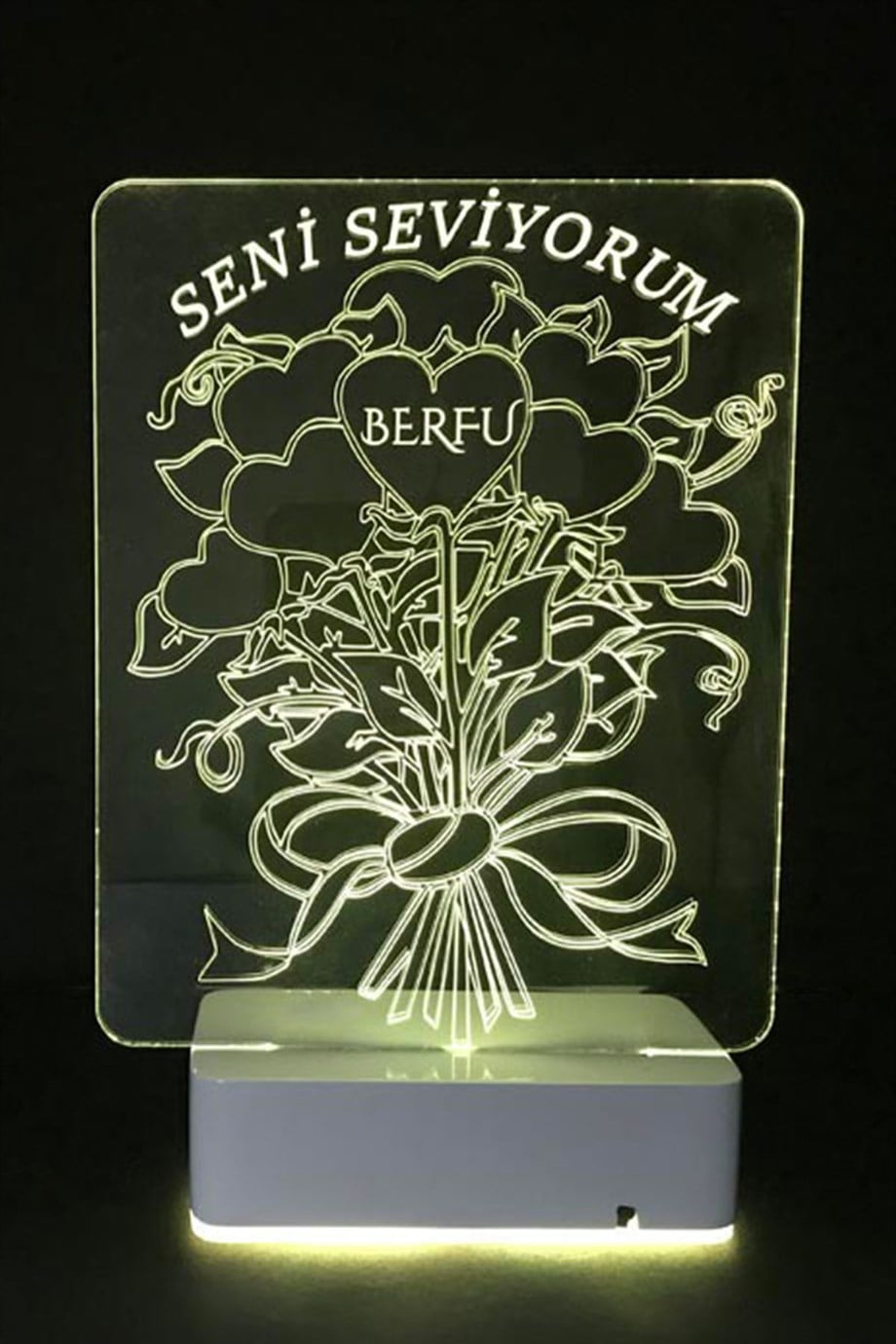 Kişiye Özel 3D Aşk Çiçek 16 Renk Dekoratif Led Lamba