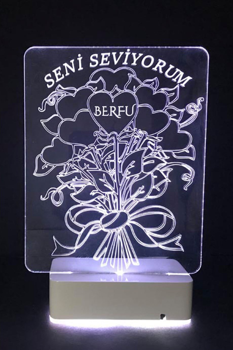 Kişiye Özel 3D Aşk Çiçek 16 Renk Dekoratif Led Lamba