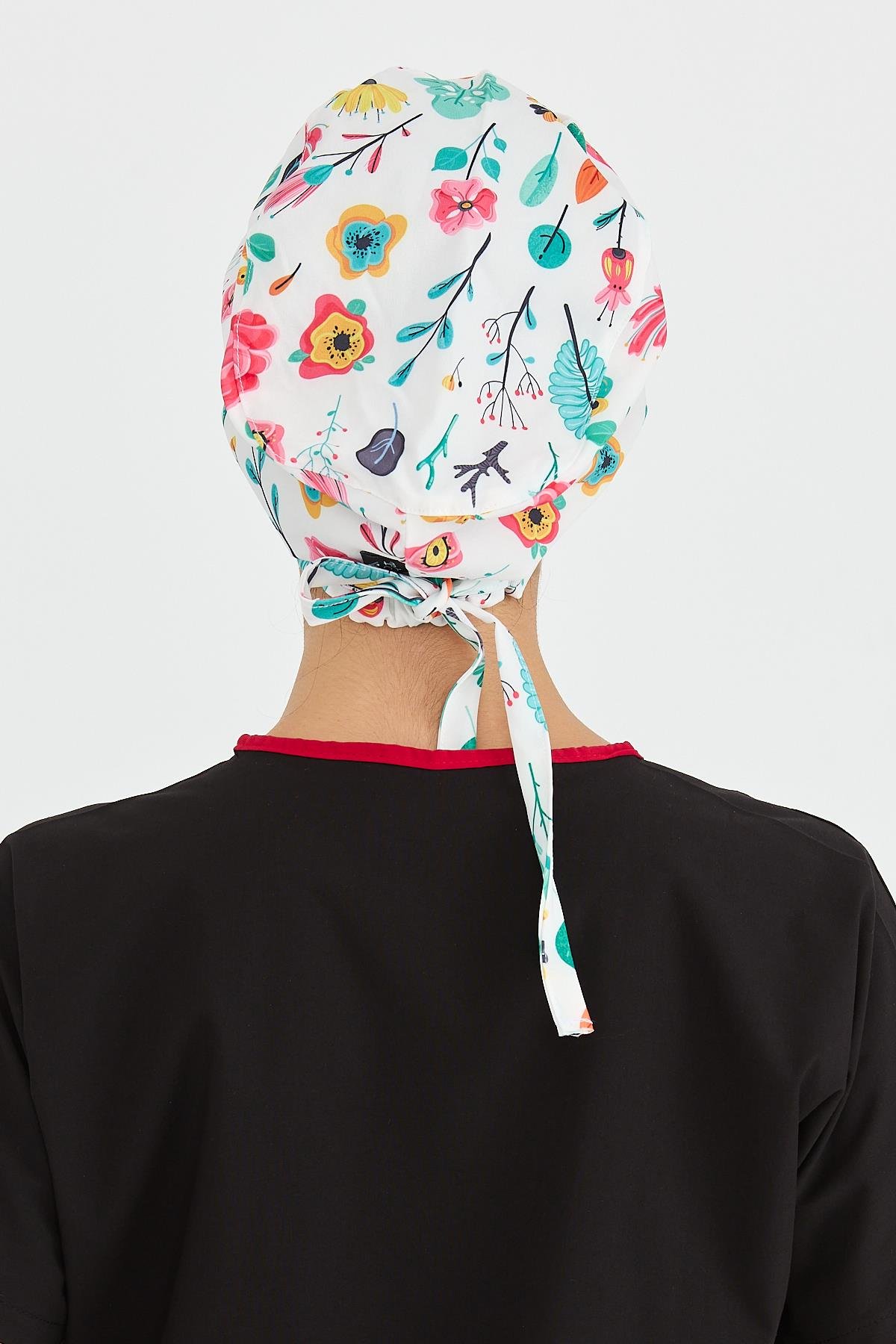 Carnival Doktor Hemşire Cerrahi Bone Aşçı Bonesi İş Bandanası, Sulu Boya Çiçek