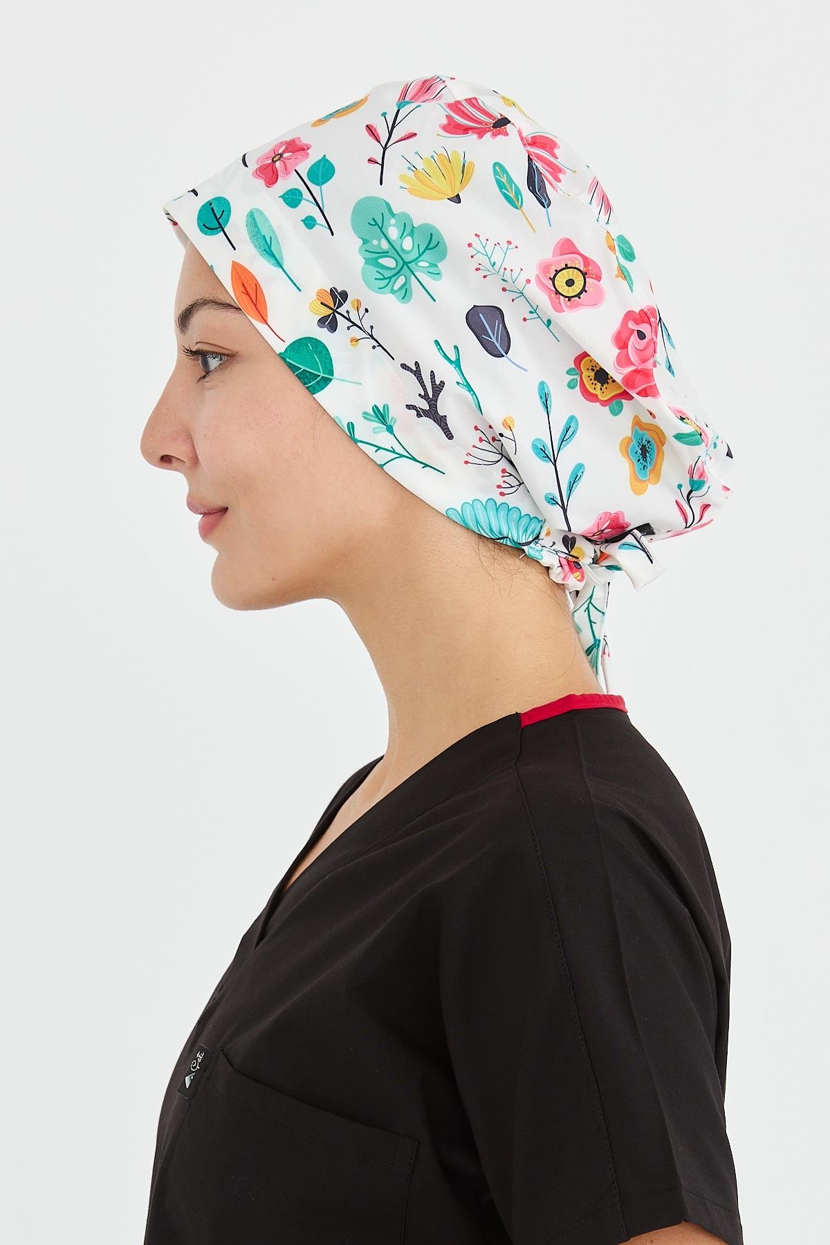 Carnival Doktor Hemşire Cerrahi Bone Aşçı Bonesi İş Bandanası, Sulu Boya Çiçek