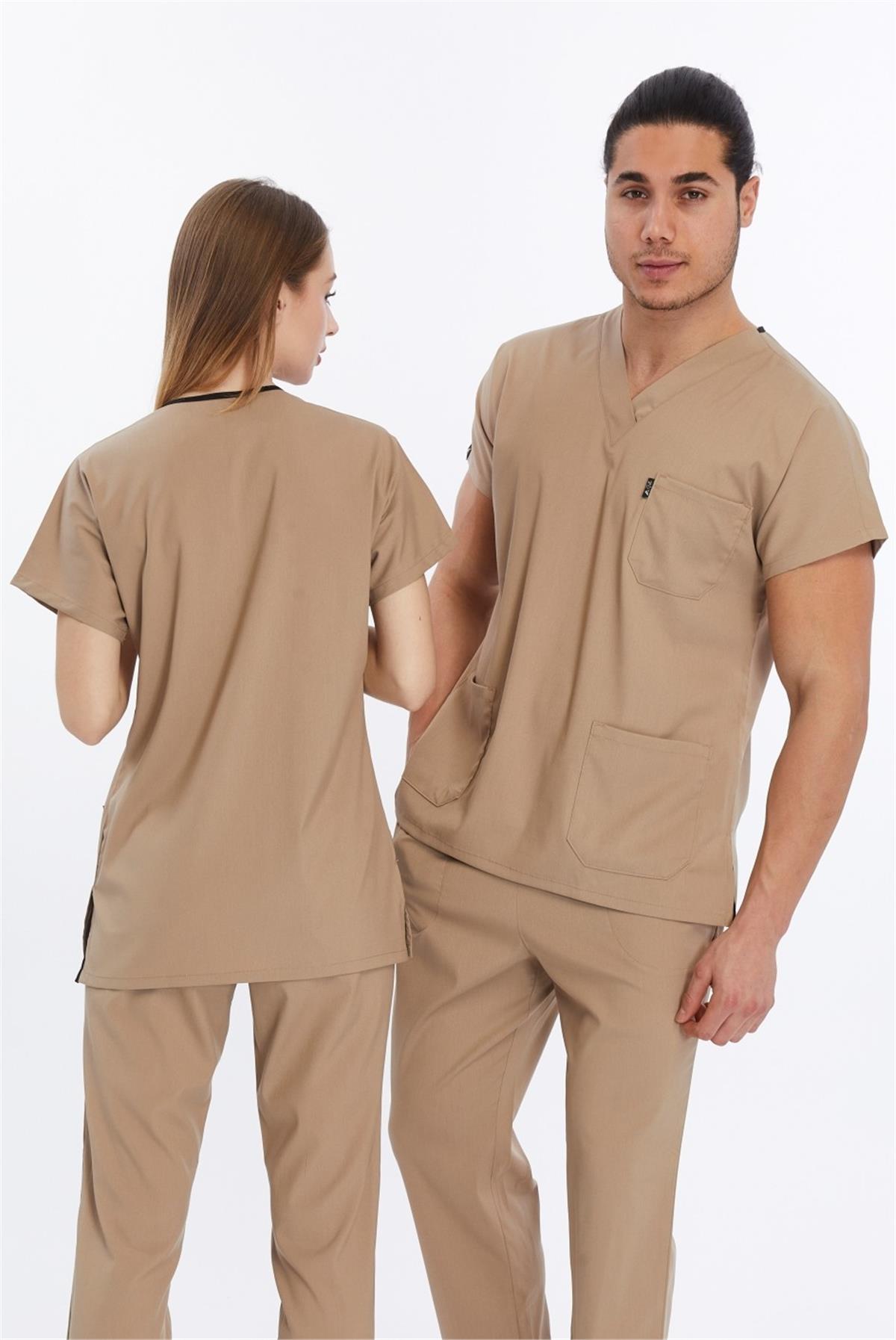 Happiness Basic - Likralı Doktor Hemşire Tek Üst Forma (UNISEX), Bej