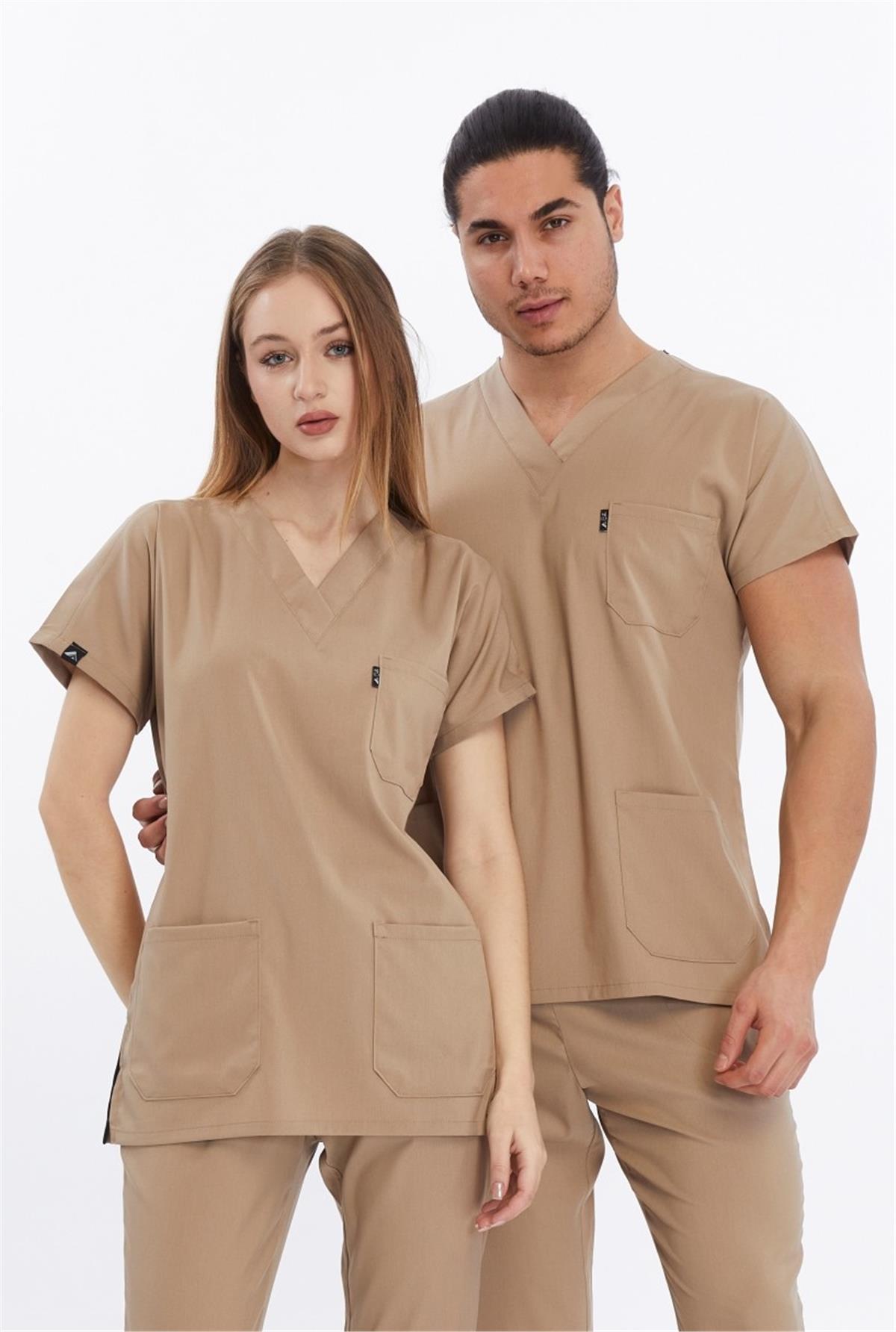 Happiness Basic - Likralı Doktor Hemşire Tek Üst Forma (UNISEX), Bej