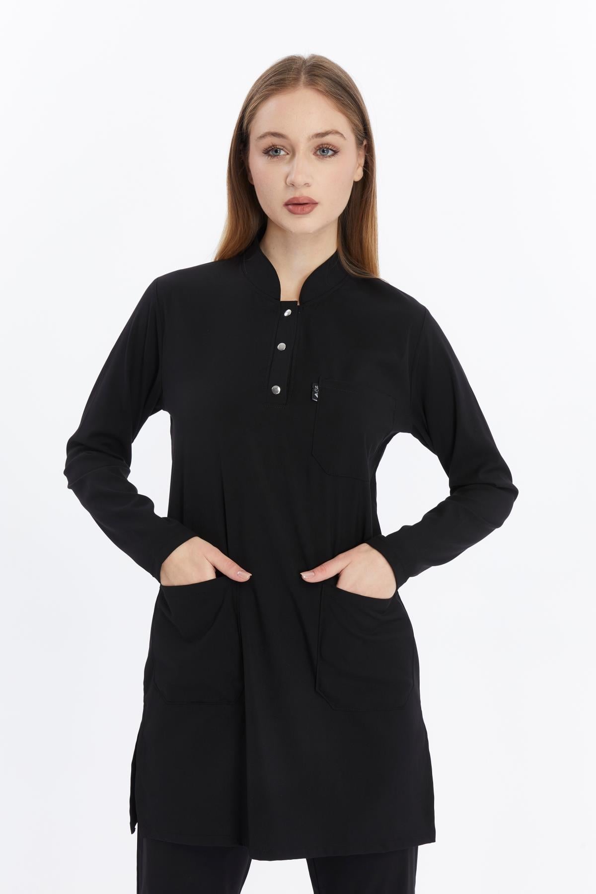 Happiness Modest - Likralı Doktor Hemşire Tesettür Tek Üst Forma, Siyah