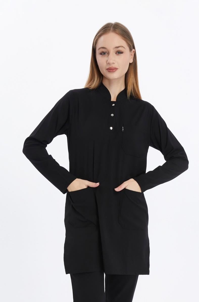 Happiness Modest - Likralı Doktor Hemşire Tesettür Tek Üst Forma, Siyah