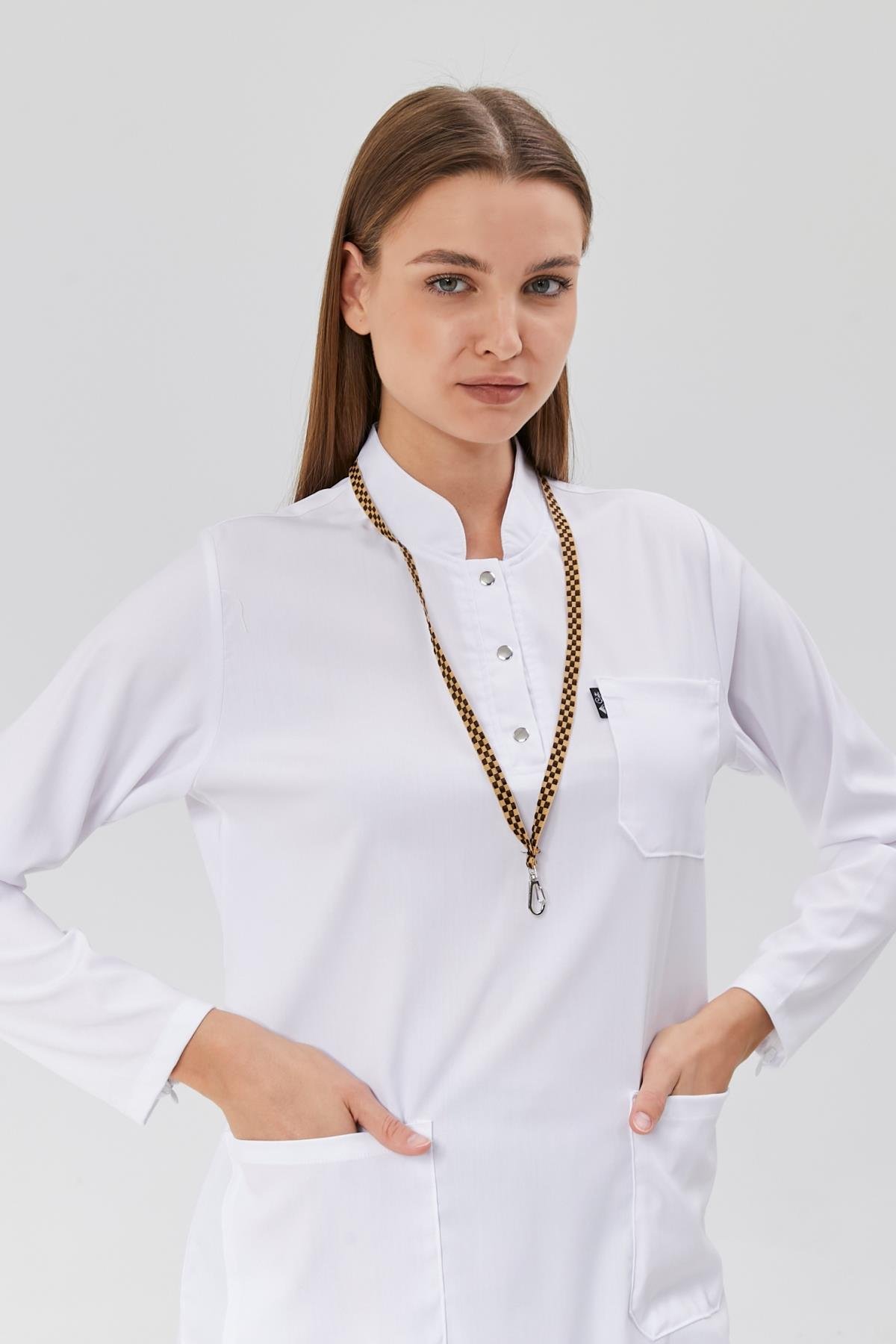 Happiness Modest - Likralı Doktor Hemşire Tesettür Tek Üst Forma, Beyaz