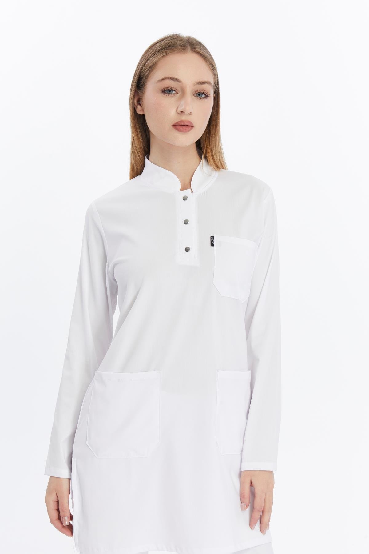 Happiness Modest - Likralı Doktor Hemşire Tesettür Forma Takımı, Beyaz