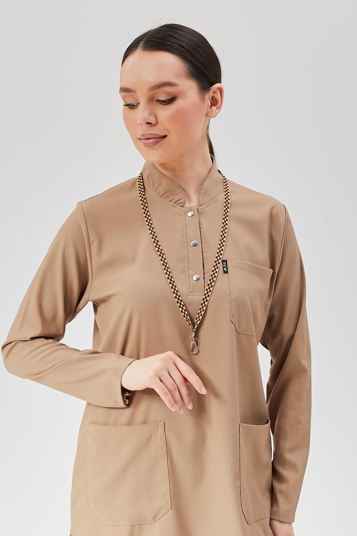 Happiness Modest - Likralı Doktor Hemşire Tesettür Forma Takımı, Bej