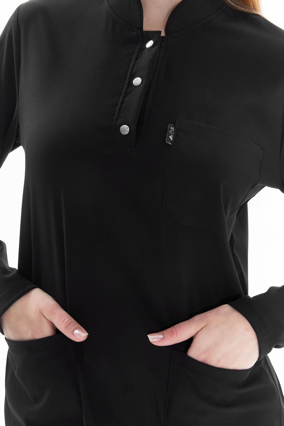 Happiness Modest - Likralı Doktor Hemşire Tesettür Tek Üst Forma, Siyah