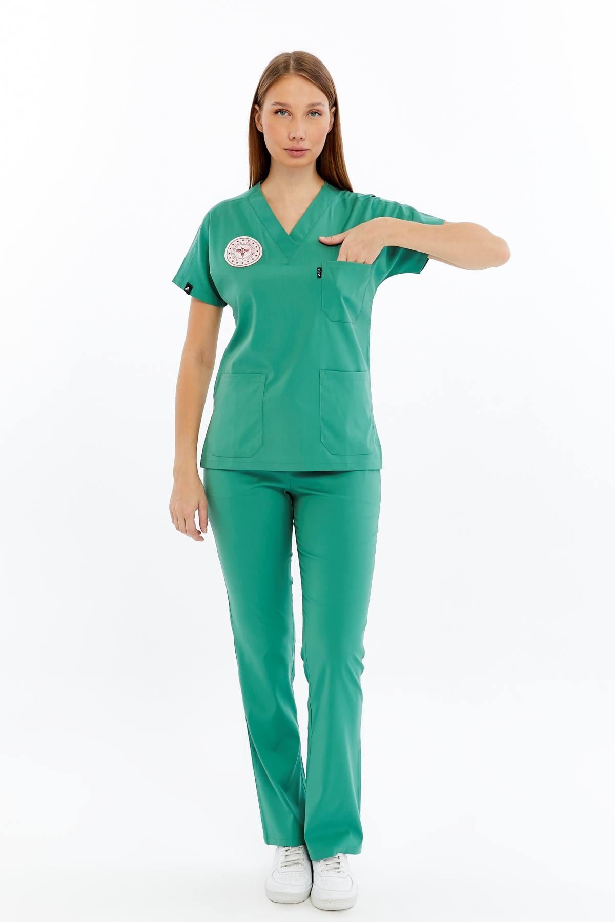 Spaniard - Ameliyathane Hizmetleri Forması Likralı Scrubs (Kadın) (Yeni Klavuz - Frosty Spruce) (Takım)