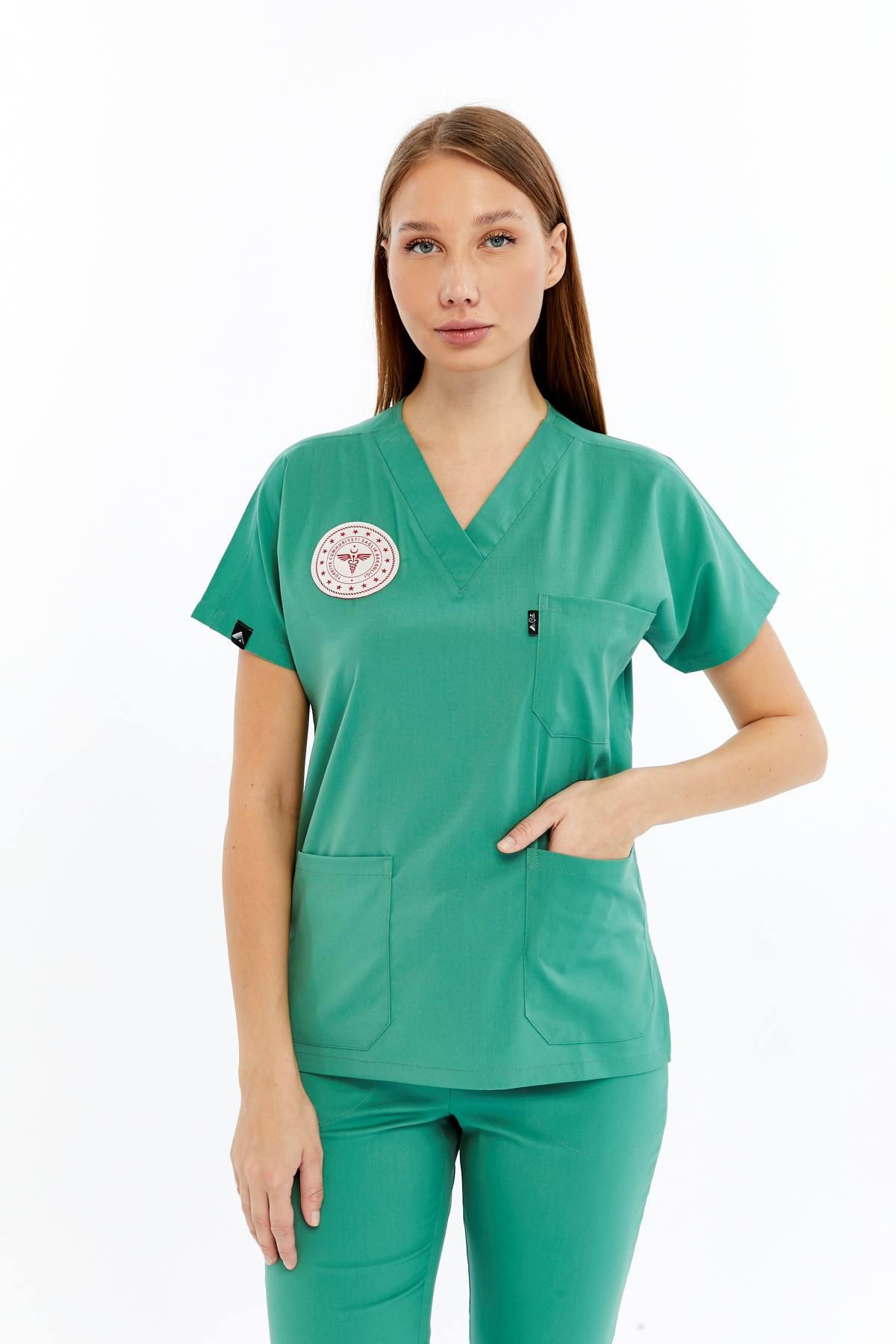 Spaniard - Ameliyathane Hizmetleri Forması Likralı Scrubs (Kadın) (Yeni Klavuz - Frosty Spruce) (Takım)