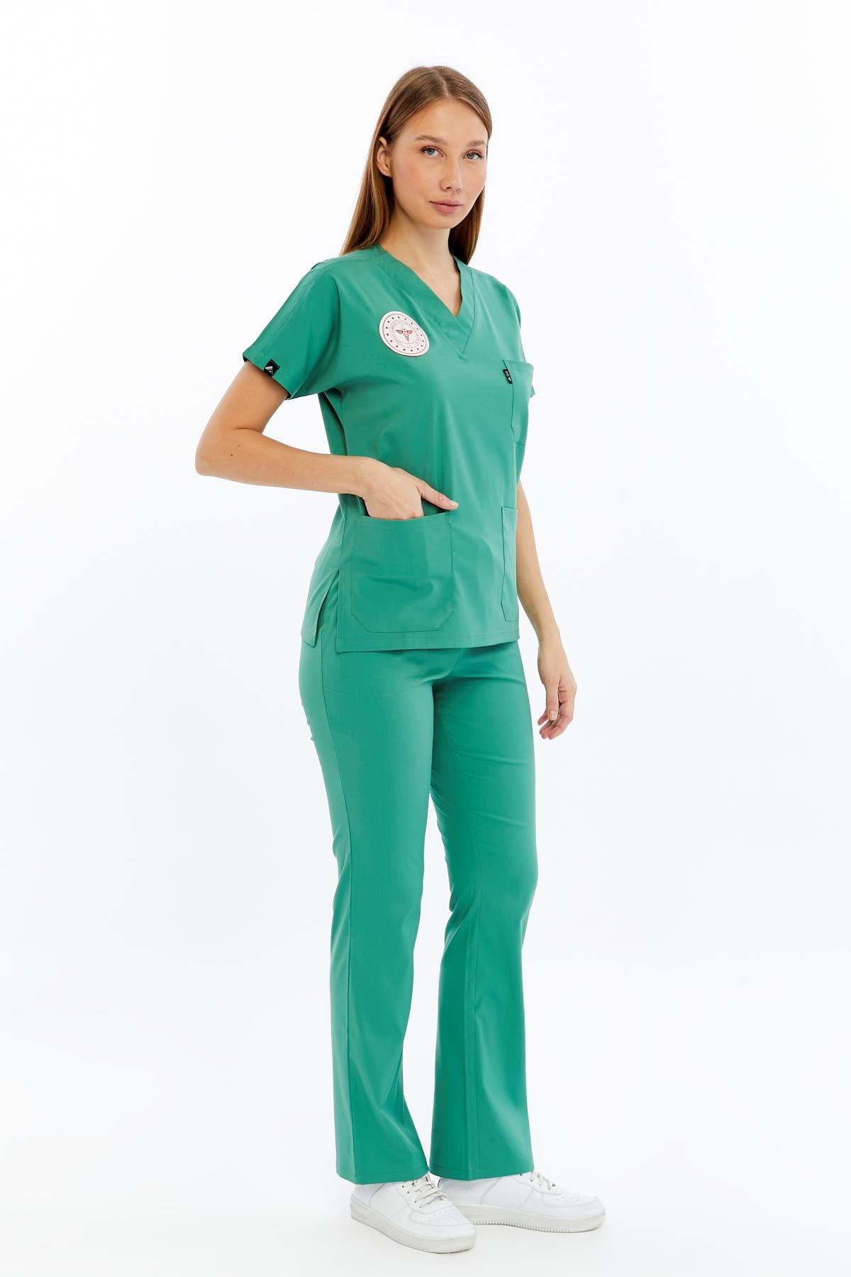 Spaniard - Ameliyathane Hizmetleri Forması Likralı Scrubs (Kadın) (Yeni Klavuz - Frosty Spruce) (Takım)