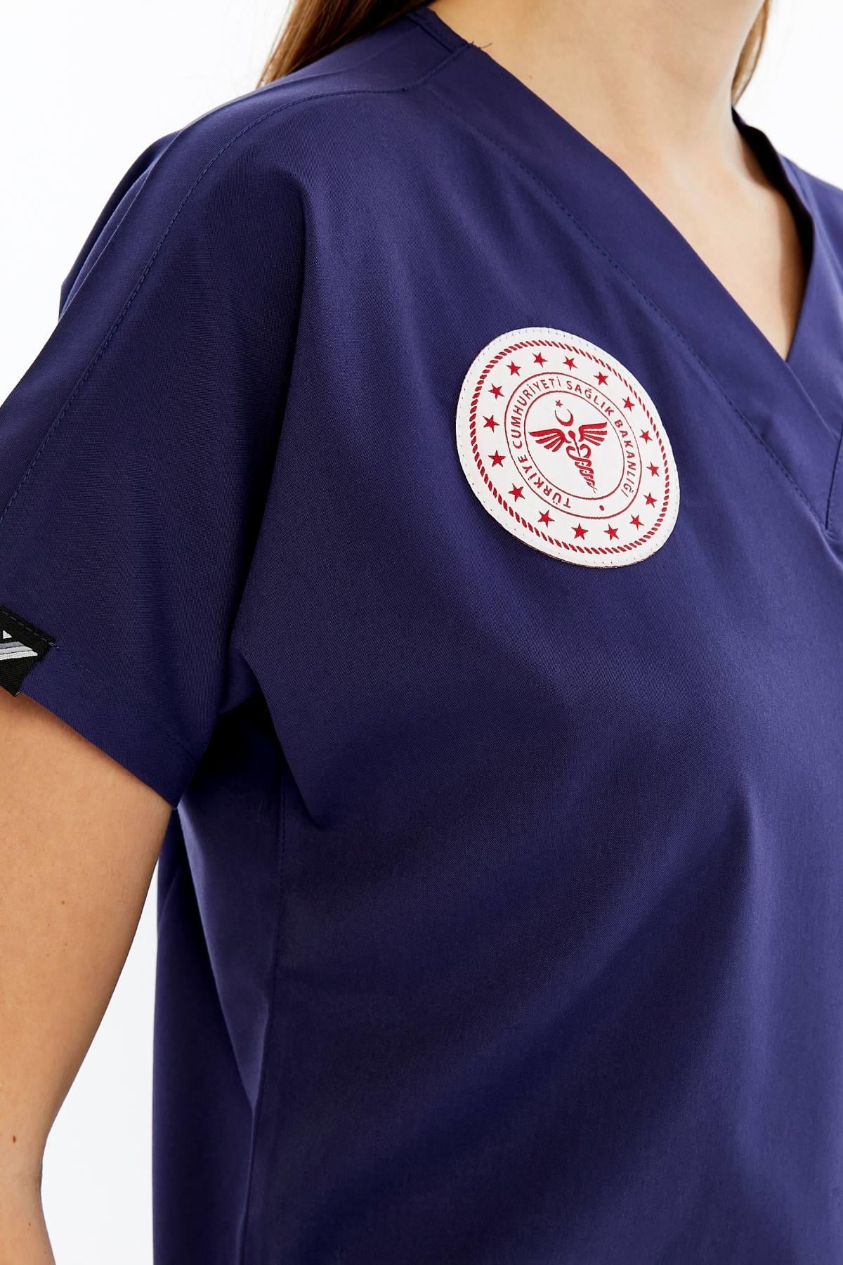 Spaniard - Hemşire Forması Likralı Scrubs (Kadın) (Yeni Yönetmeliğe Uygun - Patriot Blue) (Tek Üst)