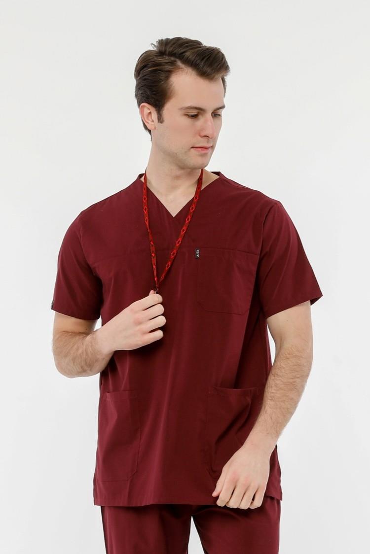 UltraLycra Comfy - Büyük Beden Likralı Doktor Hemşire Tek Üst Cerrahi Forma (UNISEX), Bordo