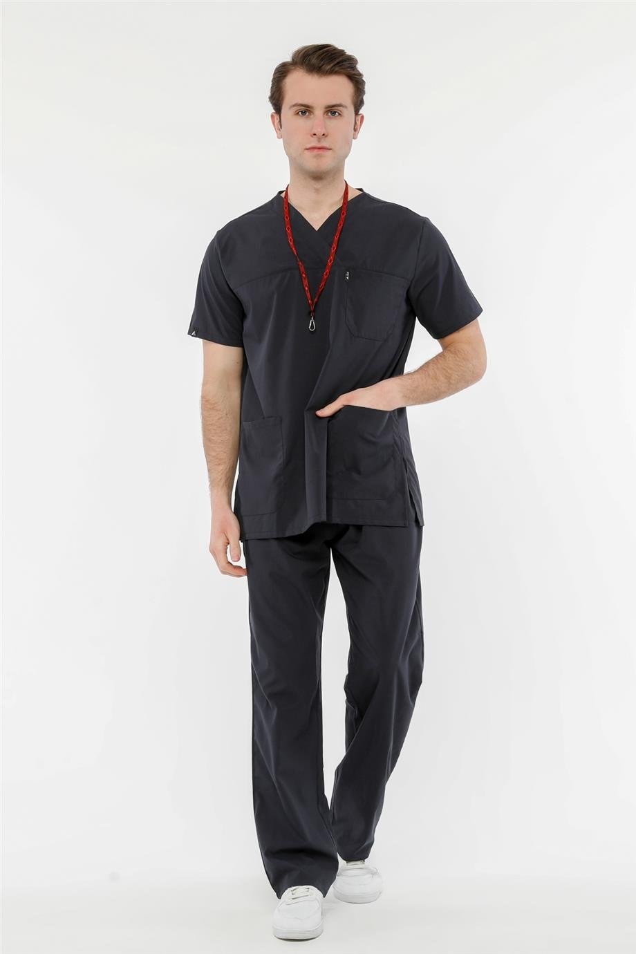 UltraLycra Comfy - Büyük Beden Likralı Doktor Hemşire Forma Takımı (UNISEX), Antrasit