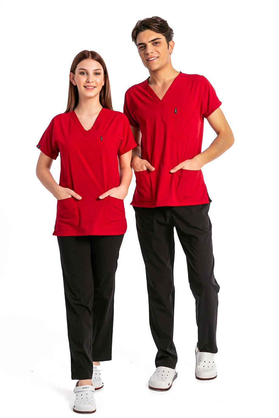 UltraLycra Harmony/Basic - Doktor Hemşire Forma Takımı, Kırmızı/Siyah