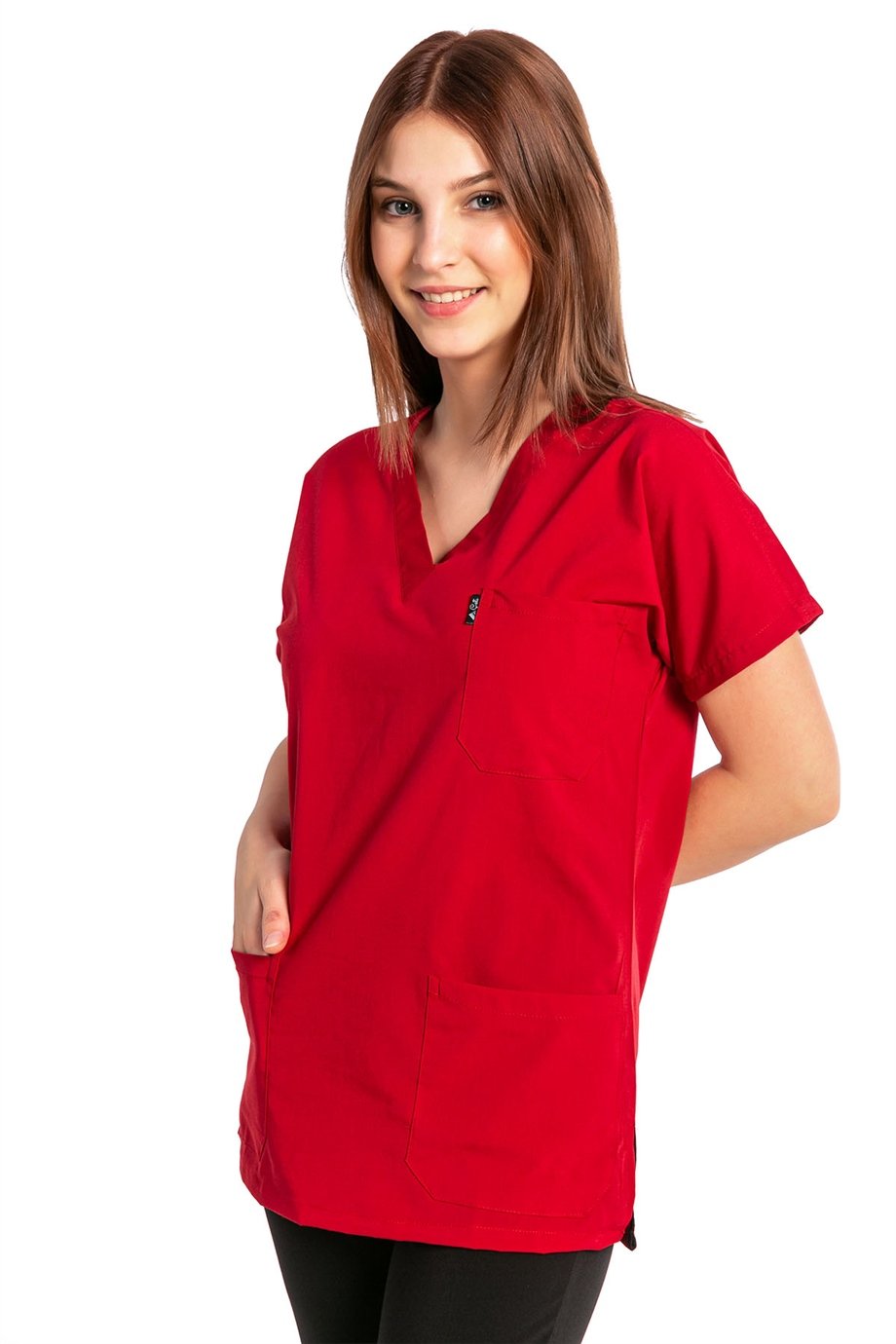 UltraLycra Harmony/Basic - Doktor Hemşire Forma Takımı, Kırmızı/Siyah