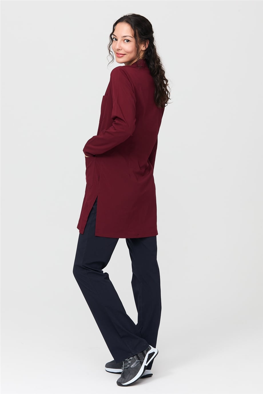 UltraLycra Harmony/Modest - Doktor Hemşire Forma Takımı, Bordo/Laci