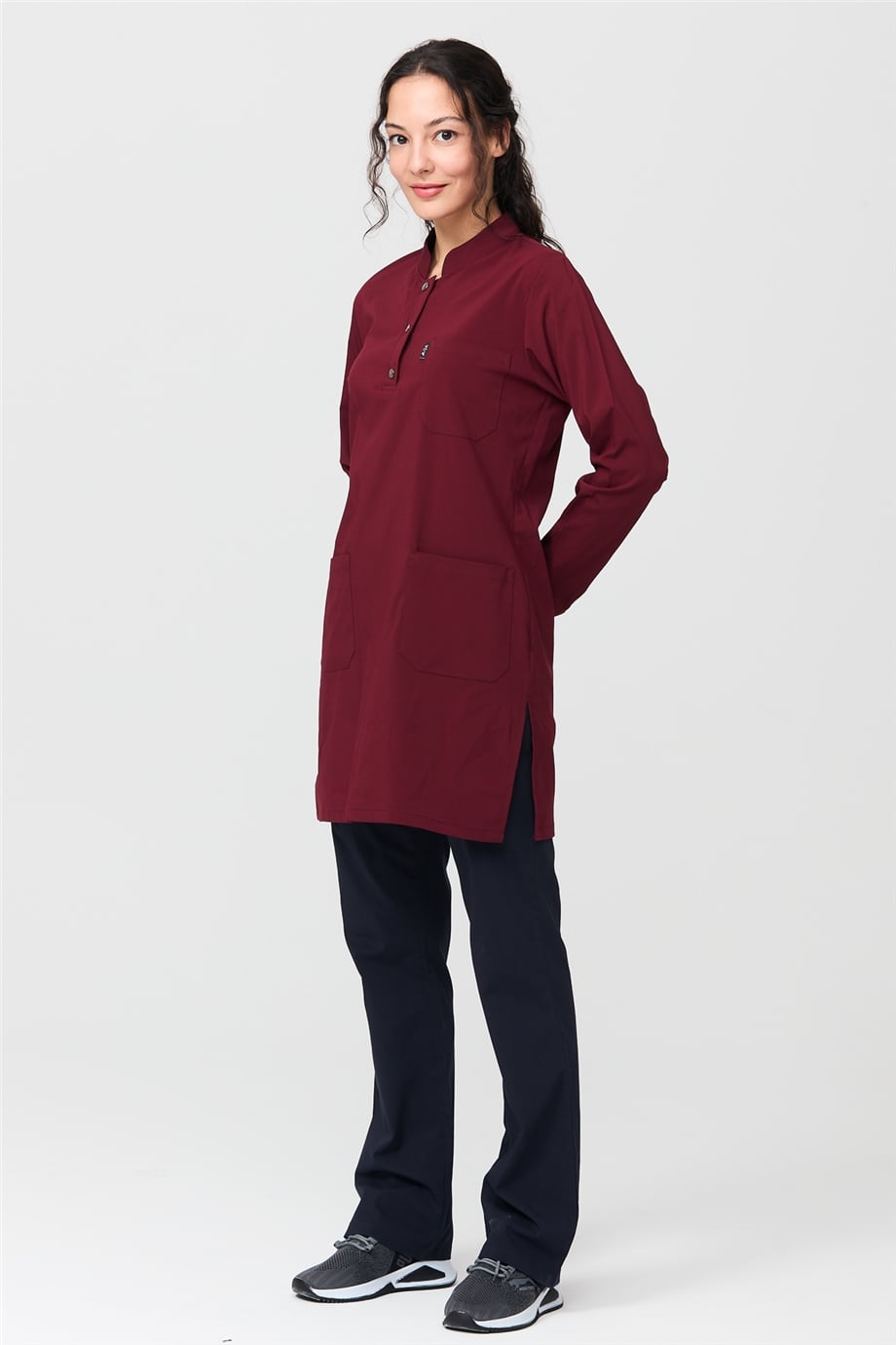 UltraLycra Harmony/Modest - Doktor Hemşire Forma Takımı, Bordo/Laci