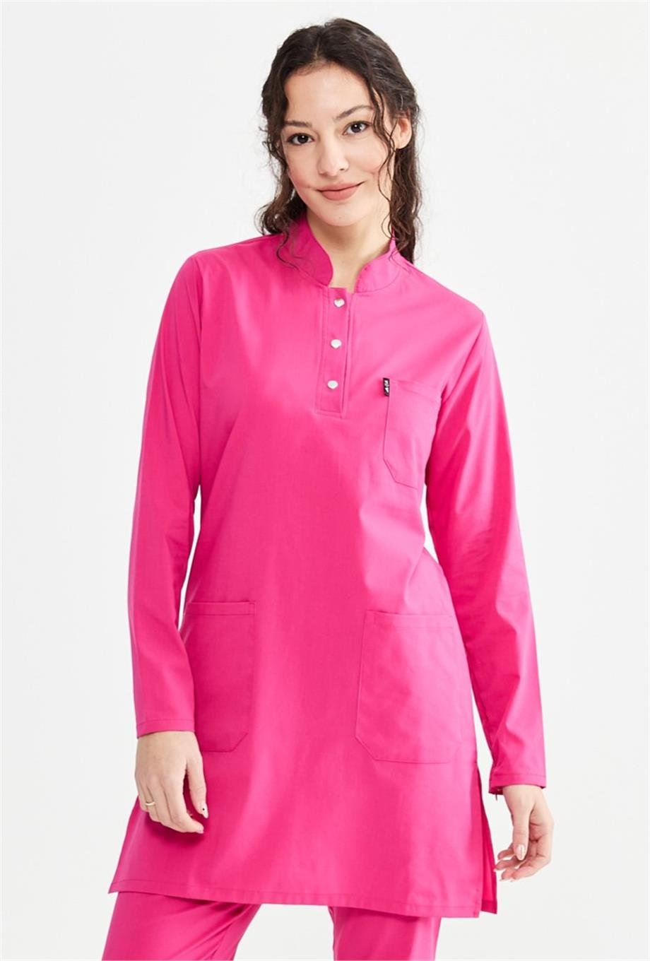 UltraLycra Modest - Likralı Doktor Hemşire Tesettür Tek Üst Forma, Fuşya