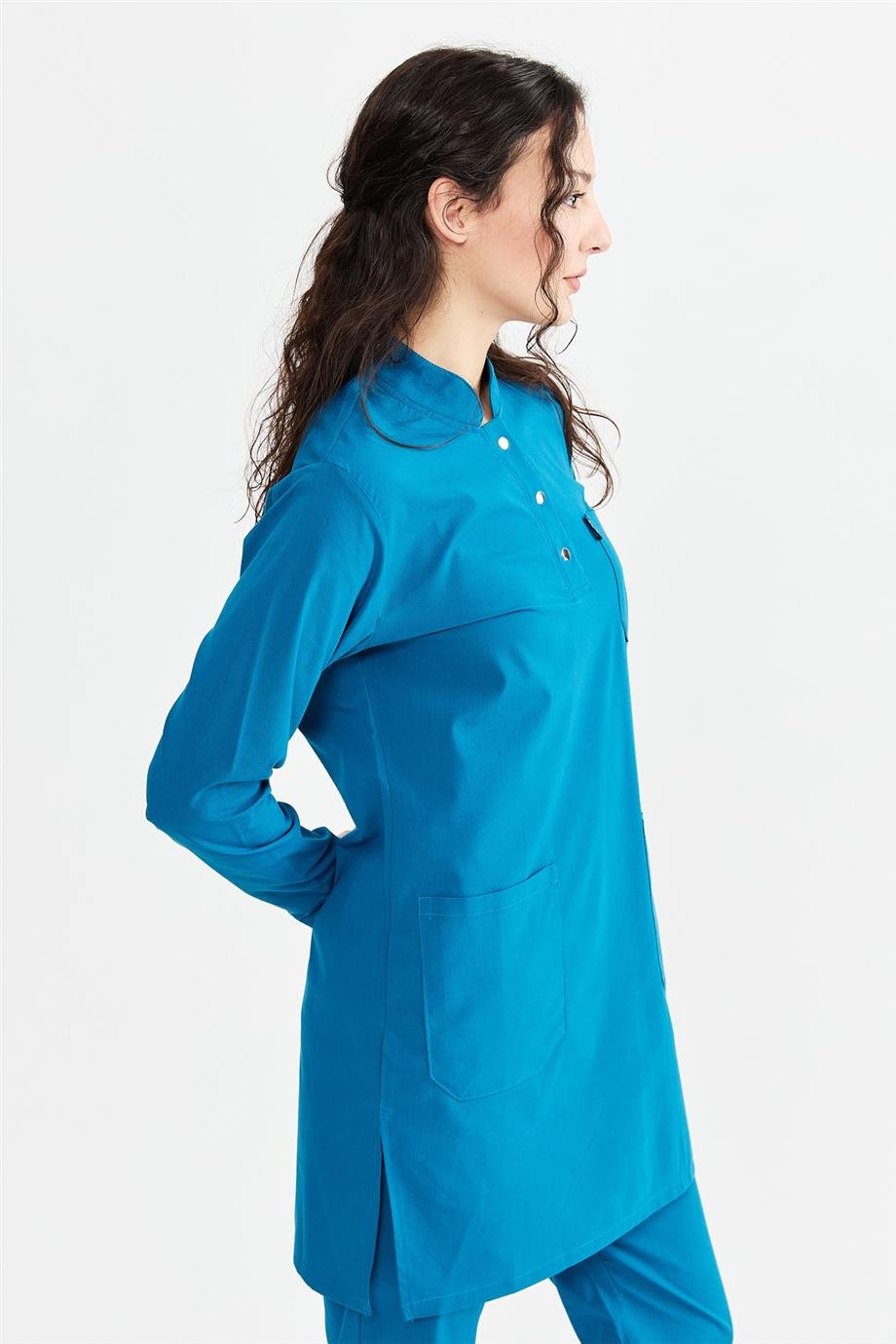 UltraLycra Modest - Likralı Doktor Hemşire Tesettür Tek Üst Forma, Petrol Mavi