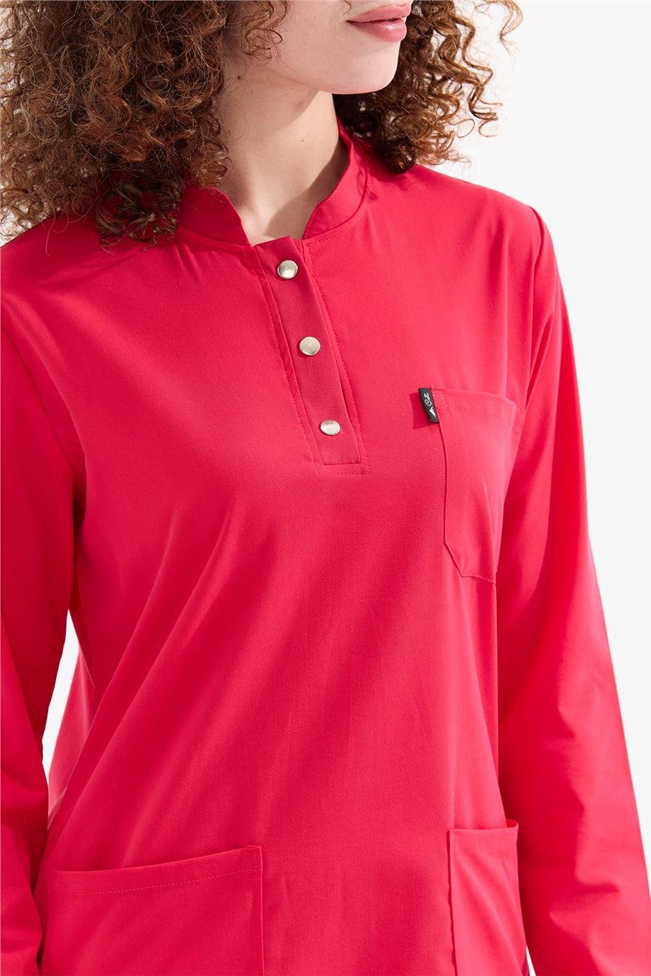 UltraLycra Modest - Likralı Doktor Hemşire Tesettür Tek Üst Forma, Nar Çiçeği