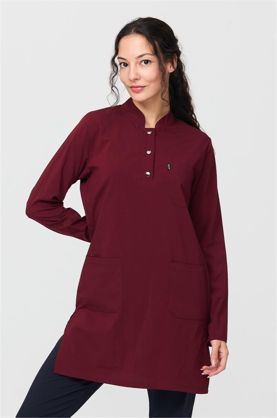 UltraLycra Modest - Likralı Doktor Hemşire Tesettür Tek Üst Forma, Bordo