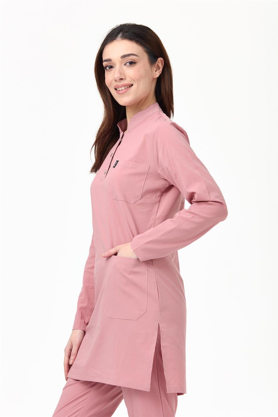 UltraLycra Modest - Likralı Doktor Hemşire Tesettür Tek Üst Forma, Bronz Pembe